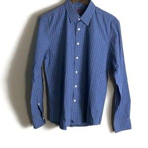 UNTUCKIT Mens Blue & Gray Check Button Up Long Sleeve Shirt Size M Preppy